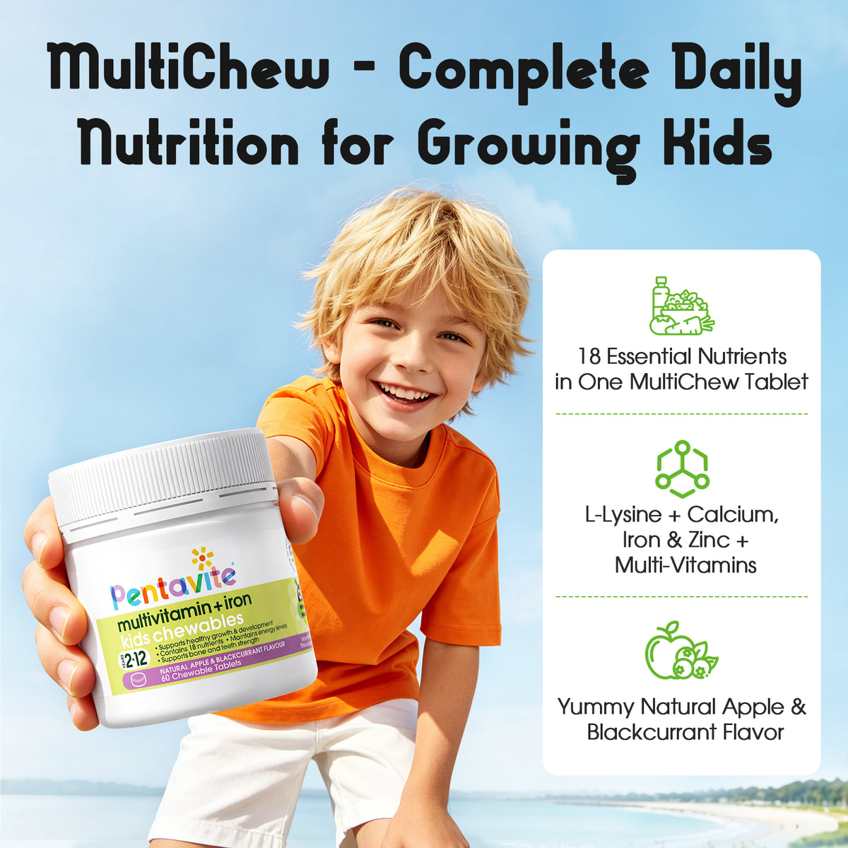 Pentavite Multivitamin + Iron Kids Chewables - MultiChew - BYHEALTH
