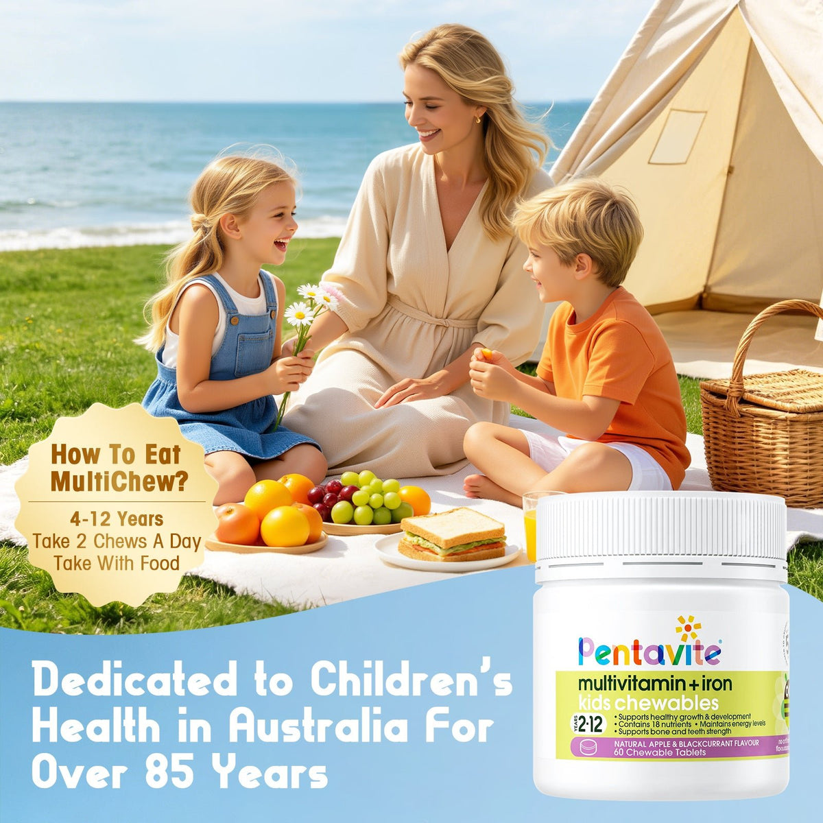 Pentavite Multivitamin + Iron Kids Chewables - MultiChew - BYHEALTH